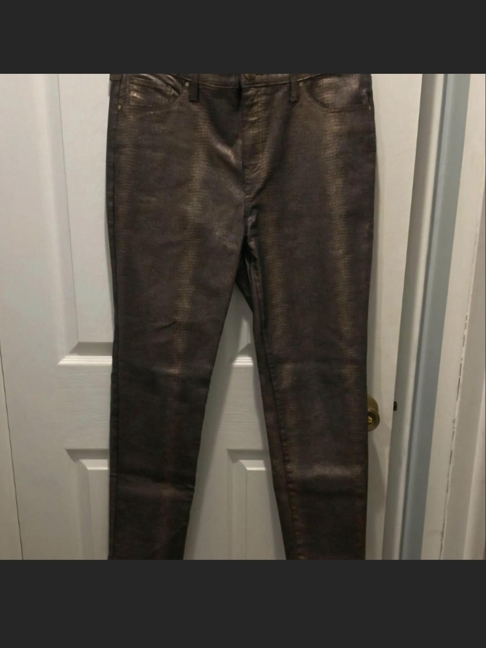 Chico's Metallic Bronze Snakeskin Slim Leg Pants – Size 10